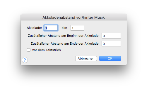 Dialogbox Akkoladenabstand vor/hinter Musik